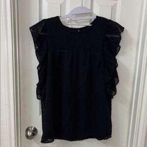 LOFT Black Ruffle Sleeve Top